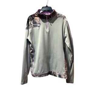 Mossy Oak Women’s L Camo Pink 1/4 Zip Pullover Outdoor Camping Hunting Shirt Top